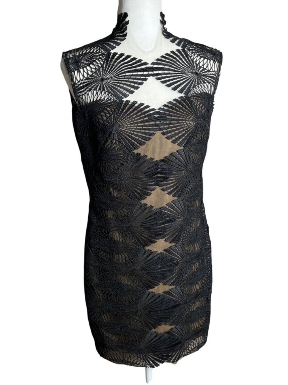 Tadashi Shoji Illusion Dress Mini Black Lace Sheath Cocktail Bodycon Party Wom 6